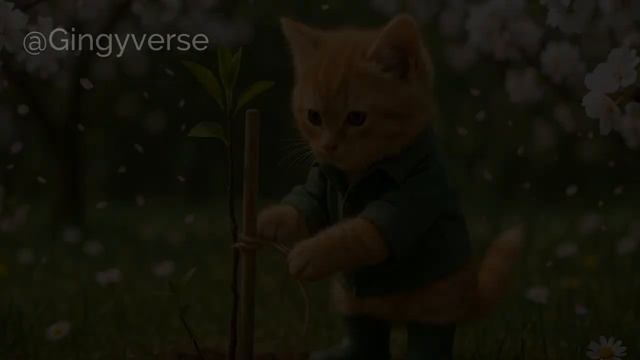 🌱 Tiny Cat Plants a Tree_ Roots for the Future 🌳✨