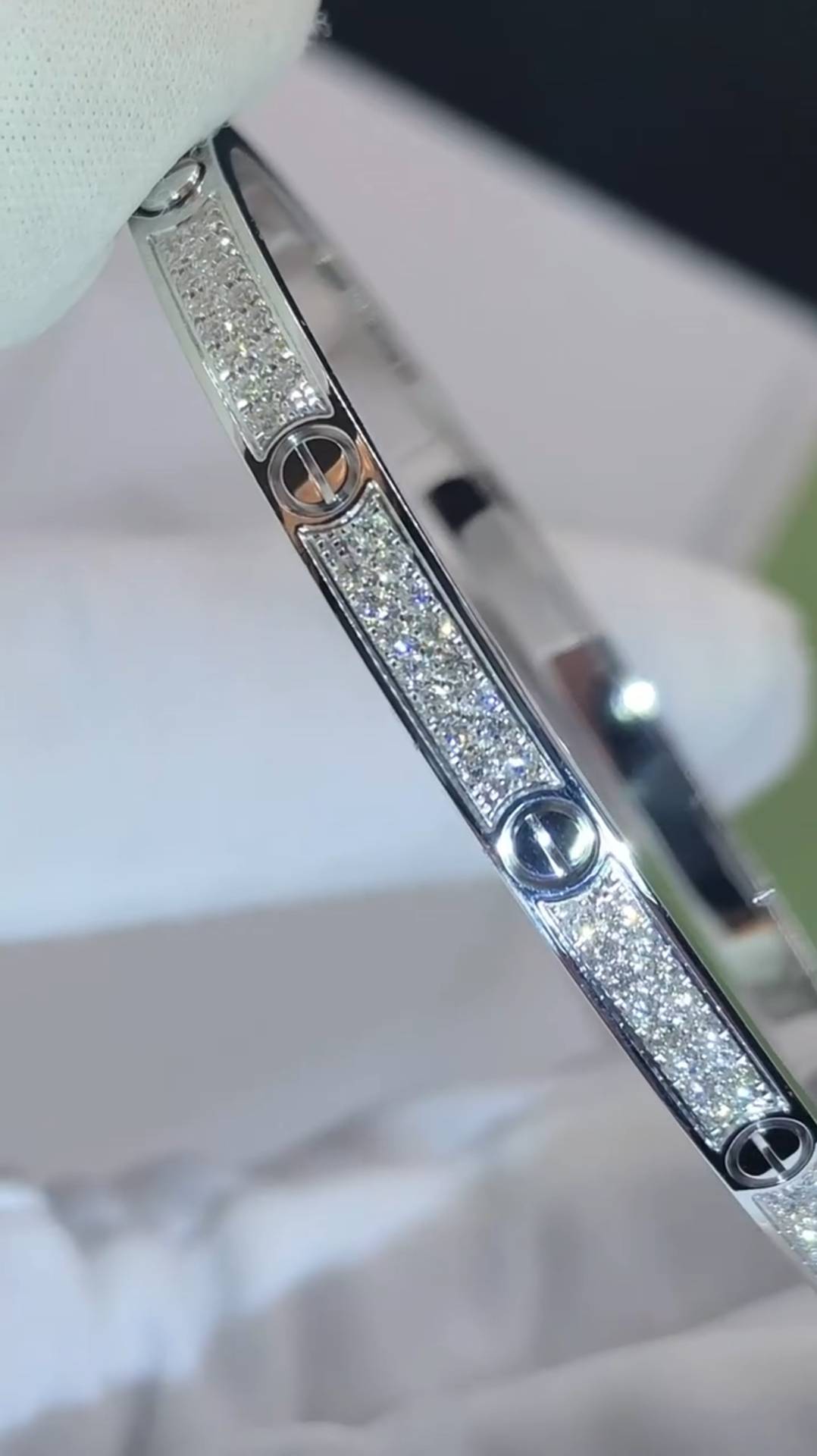 Cartier, LOVE BRACELET, SMALL MODEL, WHITE GOLD, DIAMONDS