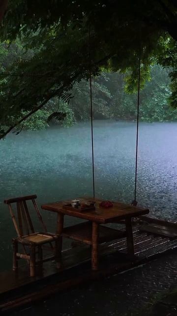 дождь, вода, река, качели
