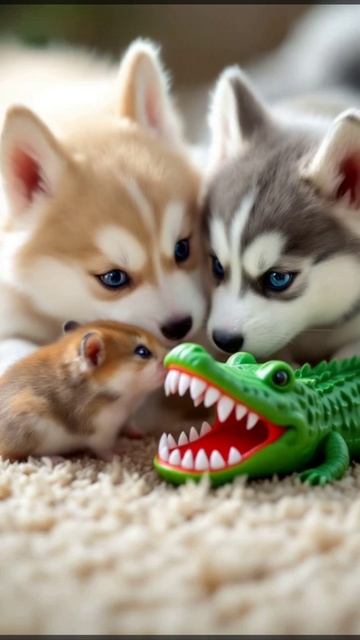 cute animals watching hamster 👀🐁😺