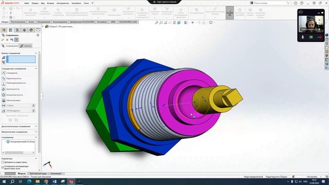 Создание сборки/разборки механизма в SolidWorks.