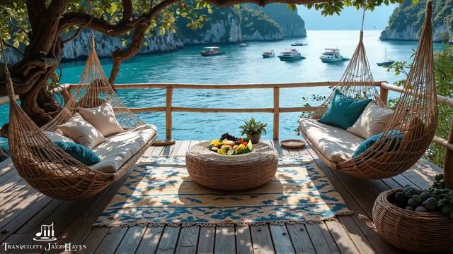 Coastal Jazz Porch _ Gentle Ocean Breeze Sound With Tranquil Jazz Music To Stress Relief & Relax