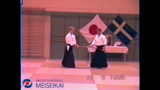 42 Aikido Jo Tai Ken Gyaku Hanmi b4 grabbing Uchikaiten Sankyo Nishio Sensei Uppsala 1995