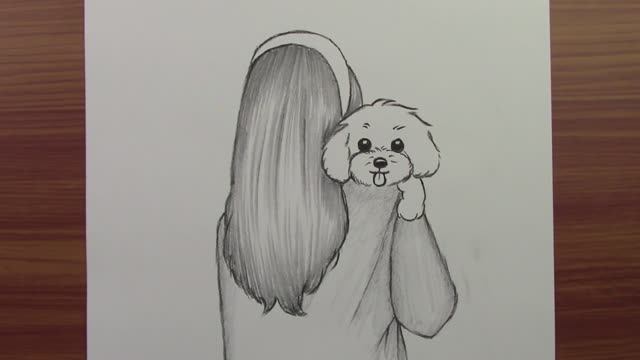 Как нарисовать девочку, держащую милую собаку шаг за шагом