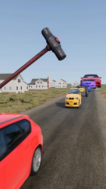 HTK_OZXMBfo - Colorful Small to Giant Cars vs Hammer - BeamNG.drive!