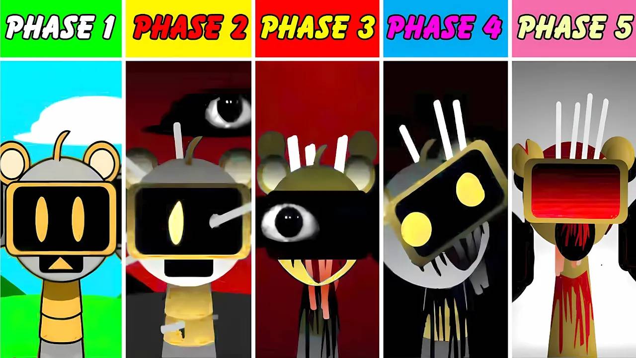 Incredibox Sprunki_ Фаза 1, Фаза 2, Фаза 3, Фаза 4, Фаза 5, Но все они веселые роботы.