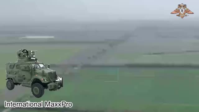 Подрыв на мине и добитие оптоволоконным FPV-дроном "КВН" бронеавтомобиля Oshkosh M-ATV ВСУ в райо...