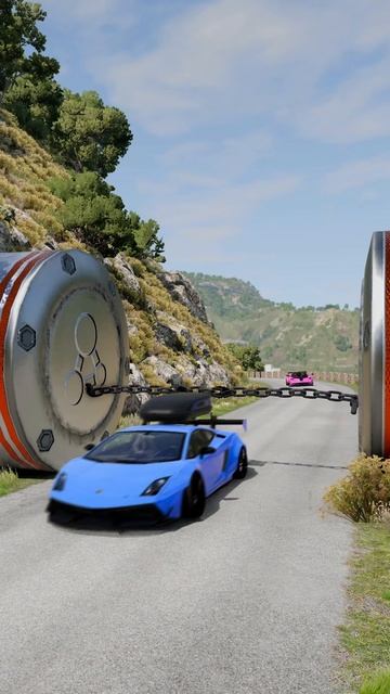 48Hp3r3NixY - Cars & School Bus vs Chained Bollards!