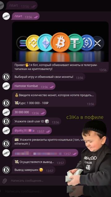 Бот для вывода монет из Hamster Kombat в пофиле! #hamsterkombat #криптовалюта #заработок #тапалка