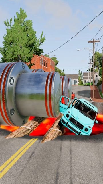 MmXEV4Hc4fk - Funny cars vs Log Bridge & Bollards 😮#shorts