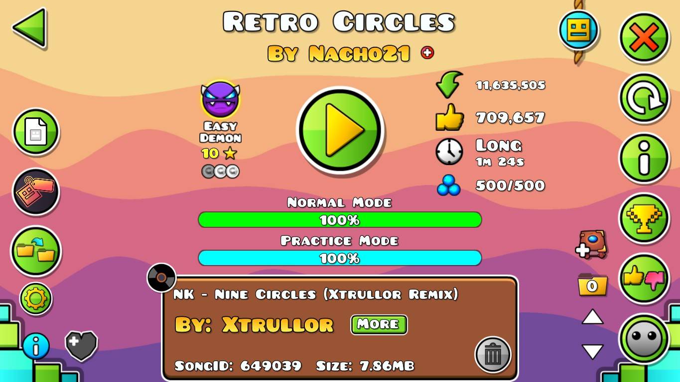 Geometry Dash. Retro Circles by Nacho21 - 100%, 2 coin