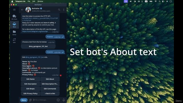 3. Создание бота Telegram с помощью BotFather.
