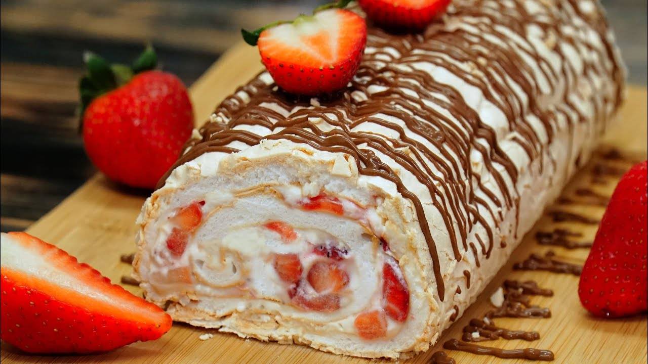 Этот летний десерт просто тает во рту! _ Меренговый Рулет с кремом