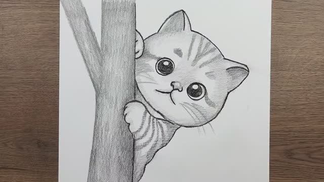 Как нарисовать миленькую кошку карандашом