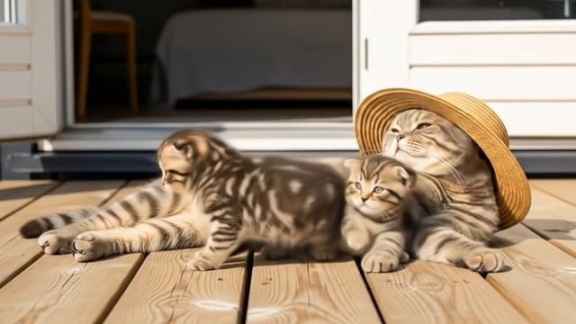 Кошка спасает чаек.