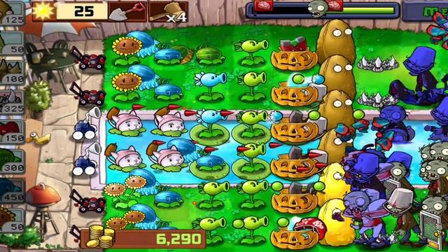 Киска Ириска играет в растения против зомби, выживани?