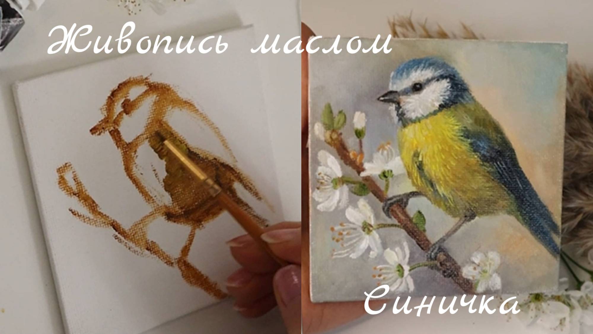 Живопись маслом. Как рисовать птичку. Синичка маслом на холсте 10х10 см.