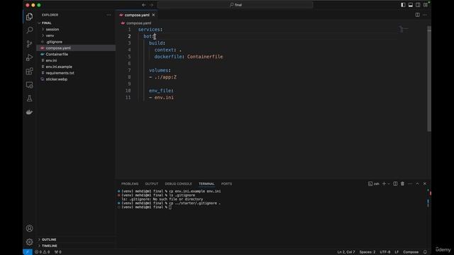 6. Запуск приложения Pyrogram с помощью Docker Compose.