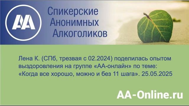 Лена К. (СПб, трезвая с 02.2024) поделилась опытом по теме_ «Когда все хорошо, можно и без 11 шага».