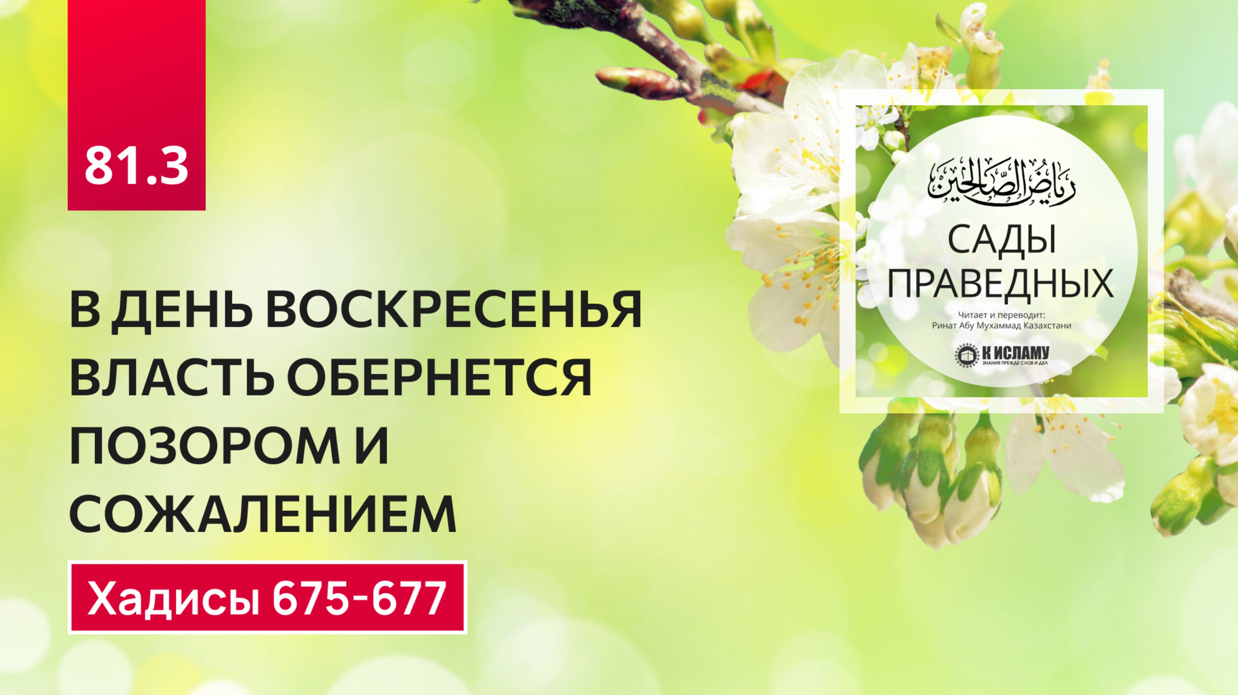 81.3 Сады праведных. В ДЕНЬ ВОСКРЕСЕНИЯ ВЛАСТЬ ОБЕРНЕТСЯ ПОЗОРОМ И СОЖАЛЕНИЕМ. Хадисы 675-677