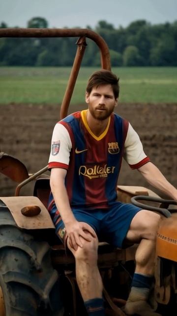 Lionel Messi gets stuck in the mud in the middle of a field with his tractor