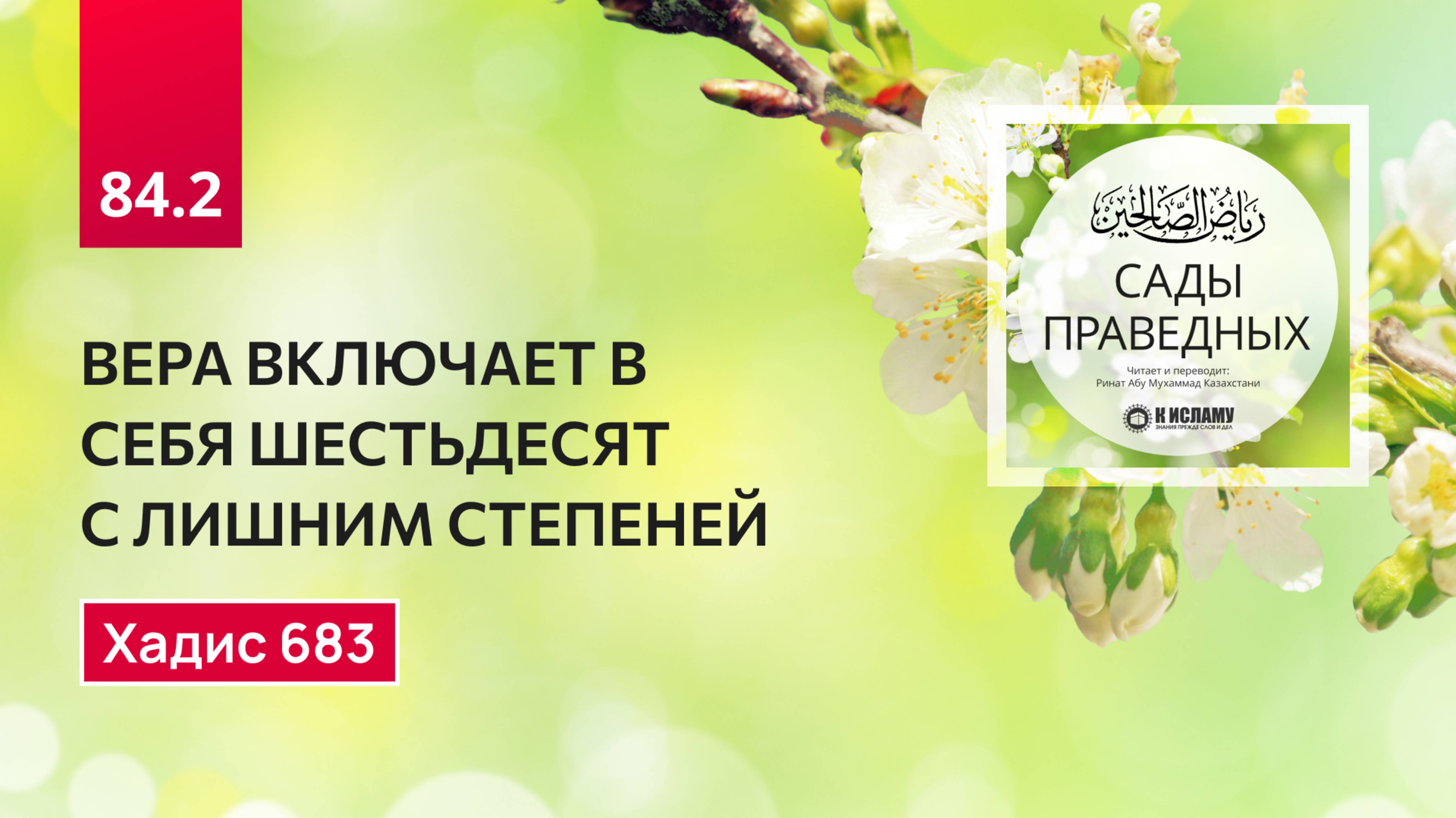 84.2 Сады Праведных. ВЕРА ВКЛЮЧАЕТ В СЕБЯ ШЕСТЬДЕСЯТ С ЛИШНИМ СТЕПЕНЕЙ. Хадис 683
