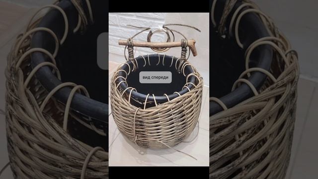 Кашпо с деревянной ручкой, три цвета ротанга древесны?