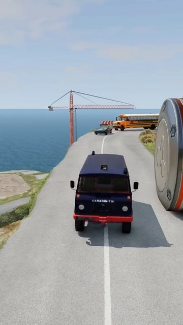sXdNsLQ39bY - Cars & School Bus vs Giant Pit Bollards Crash #2 ｜ BeamNG.drive!