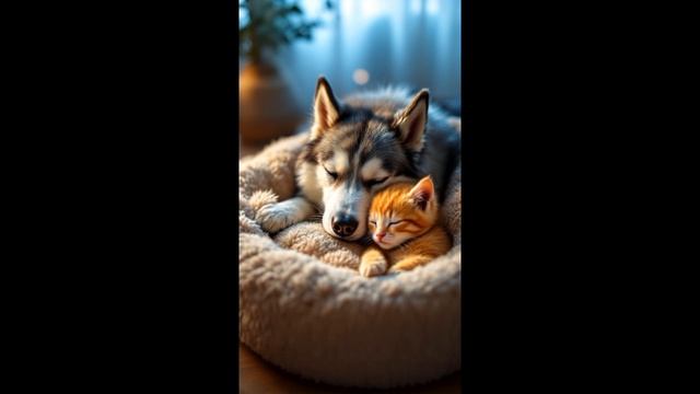 милая собачка спит с милым котенком 😴🐶😺