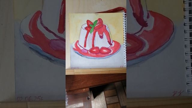 КЛУБНИЧНЫЙ ДЕСЕРТ. Акварель, цветные капиллярные ручки, белый перманентный маркер, формат 19*19 см.