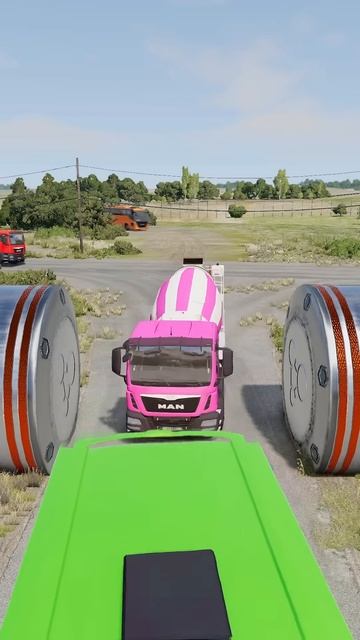 dozMGtkdja8 - Long Trucks & Cement Truck vs Hydraulic Crush - BeamNG.Drive!
