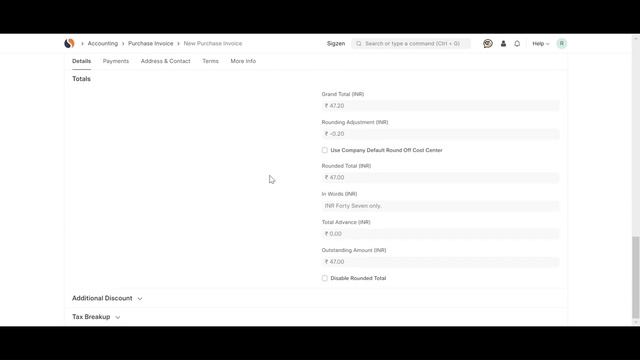 SigzenERP -Master Purchase Invoices