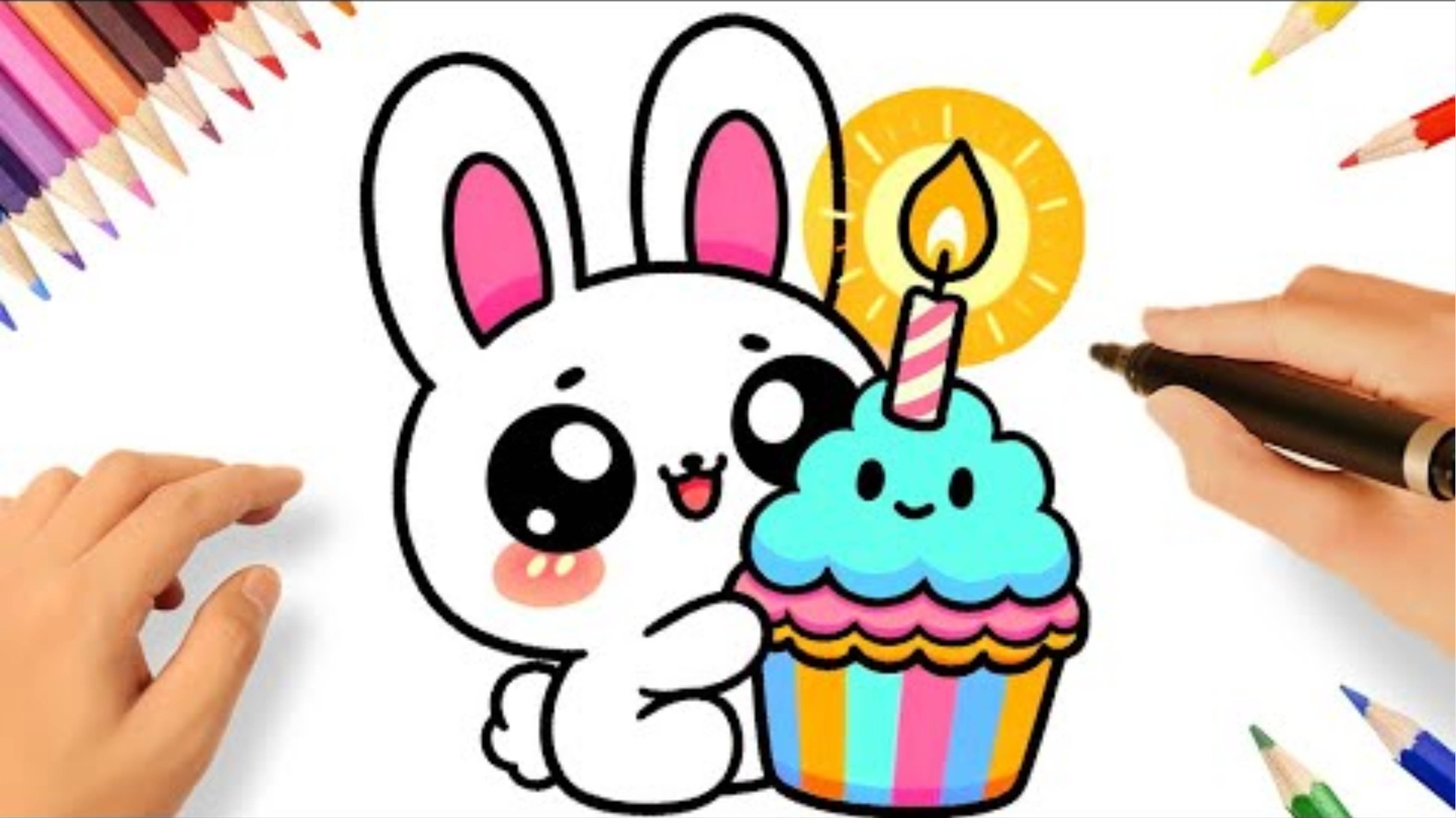 КАК ЛЕГКО НАРИСОВАТЬ КАВАИЙНОГО КРАСИВОГО КРОЛИКА с ТОРТОМ 🐇🧁