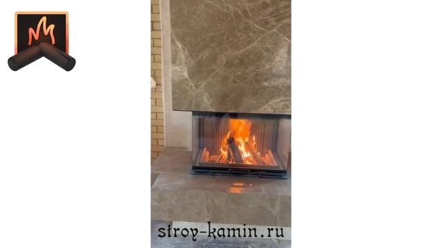 Мраморный трехсторонний камин с топкой АСТОВ П3С 8457 и навершием, от мастеров Строй-Камин под ключ