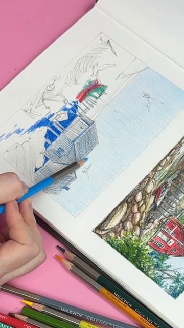 🌊 Морские сюжеты цветными карандашами в новом курсе Dari Art «Скетчи у причала»!