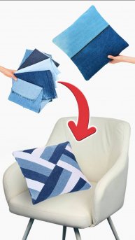 Удивительная идея переработки старых джинсов в подушку своими руками🧵✂️