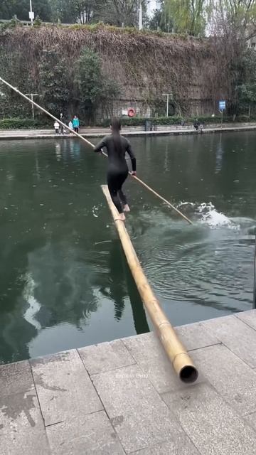 Girl Stuck in River While Crossing with Bamboo #shortsvideo