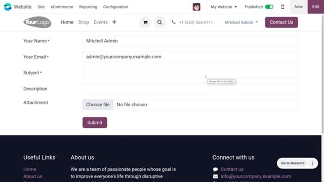 Создание тикета из формы веб-сайта odoo 17