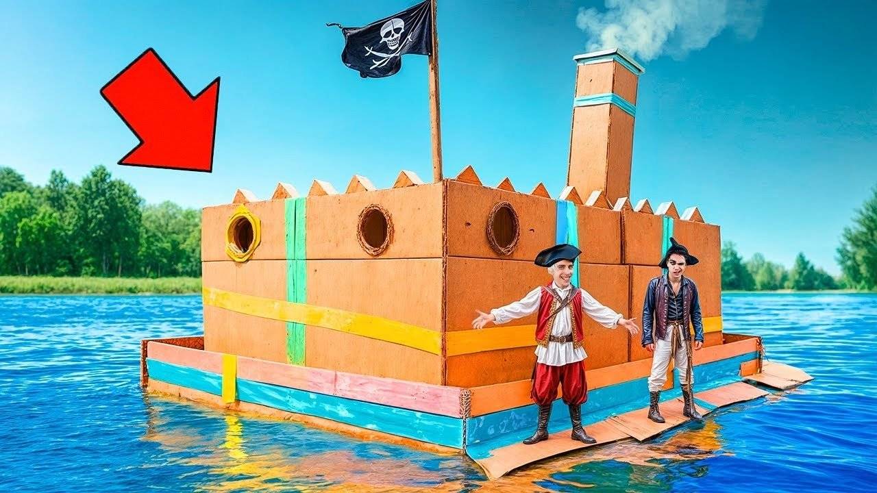 ВЛАД А4 - ГИГАНТСКАЯ КАРТОННАЯ ЛОДКА Челлендж ! Часть 3