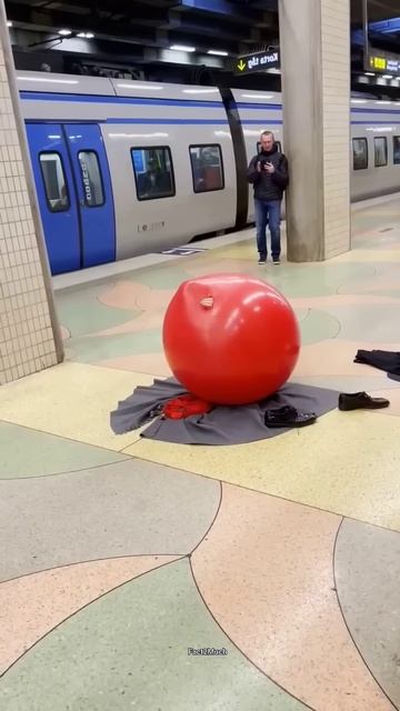 Amazing cute man wearing balloon in metro #shortsvideo