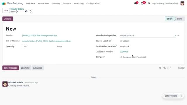 Как распаковать заказ в производственном приложении Odoo 17