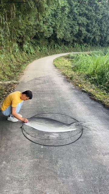 Dog chased away by road painting #shortsvideo
