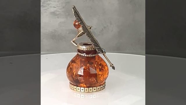 Чернильница с пером из натурального янтаря 6 х 4 см