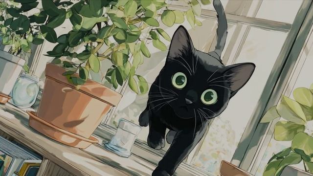 Чёрный котик Уголёк, и цветочек ( мульт песенка детям ❤️)