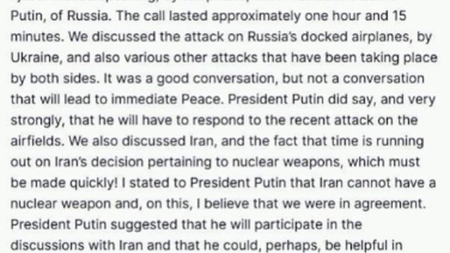 По итогам разговора с Путиным Трамп подробно отчитался в соцсети Truth Social: