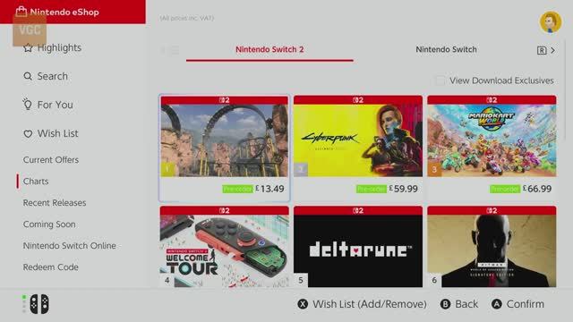 Switch 2 eShop — обновленный магазин Nintendo (VGC)