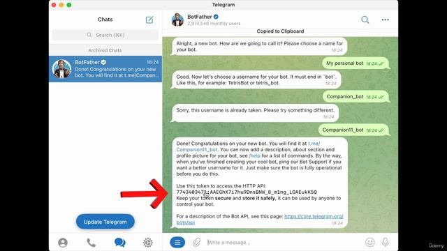 3 — Сохранение токена своего бота.
