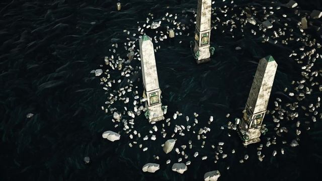 Три статуи перед горами: 3D CGI анимация