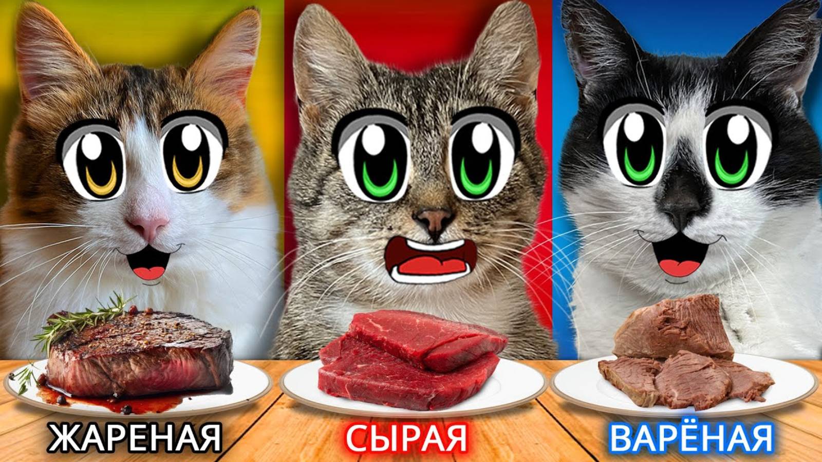 Челлендж Сырая vs Вареная vs Жареная Еда — Что ВЫБЕРЕТ КОТ А НУ КА ДАВАЙ КА ?