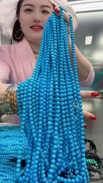 250604-2 Sleeping Beauty Turquoise Bead Strand: Flowing Liquid Sky Around the Neck